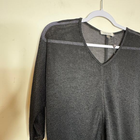 Laila Jayde V-Neck 3/4 Sleeve Sheer Top Women Size Small Black NWT Pullover - Picture 3 of 7